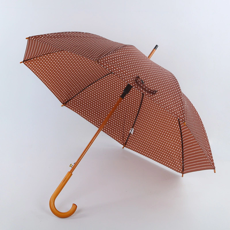 23inch 8ribs Auto Open Wooden Umbrella Classic Style with OEM Logo Printing