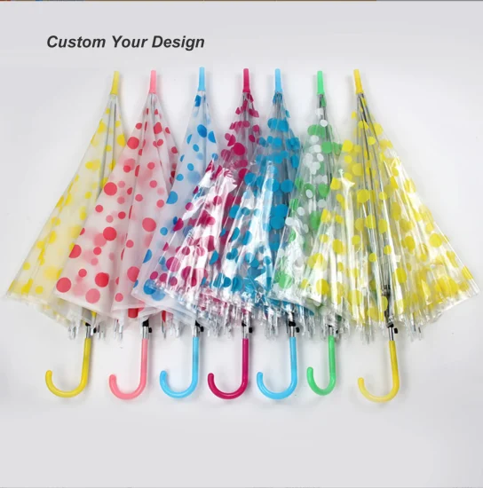 Paraguas personalizado de PVC pequeño para niños Poe de plástico blanco para boda a prueba de lluvia automático con impresión de logotipo