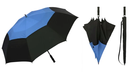 Paraguas de Golf abierto automático resistente a la lluvia de doble capa de ventilación de viento de gran tamaño azul de 68 pulgadas al por mayor con logotipo personalizado