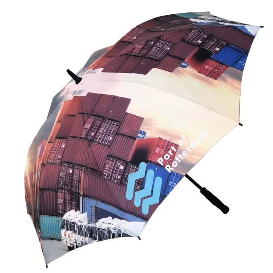 Marco de fibra de vidrio automático extra grande Impermeable Gran venta al por mayor Paraguas de golf de palo largo con impresión de logotipo personalizado