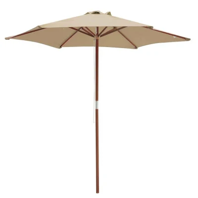 Sombrilla de parasol de tela recubierta de PVC para exteriores con marco de madera