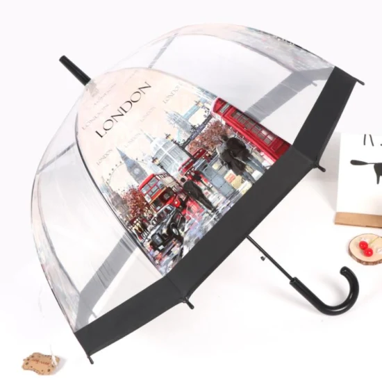 Paraguas de cúpula transparente para adultos, venta al por mayor, azul, borde ancho, transparente, de PVC, Poe, para hombre y mujer, paraguas de regalo para lluvia