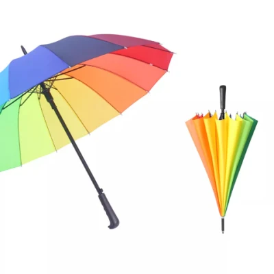 Paraguas promocionales 16K Rainbow Golf, Paraguas de golf semiautomático A prueba de viento Paraguas de lluvia recto resistente al sol